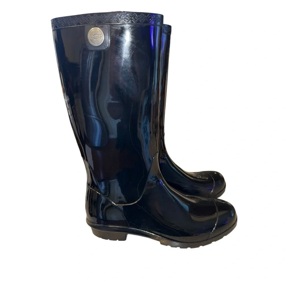 ▶️ UGG ◀️ Black Shaye Rain Boots Womens 7 - flaw
